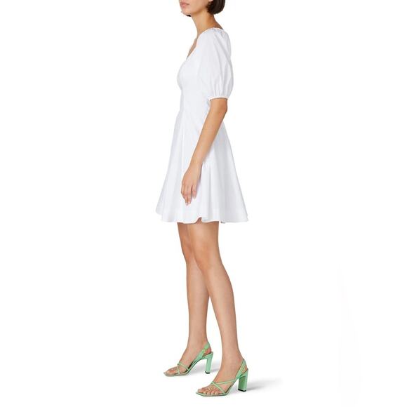 STAUD Laeila White Fit & Flare Short Puff Sleeves Mini Dress 10 - Picture 3 of 10